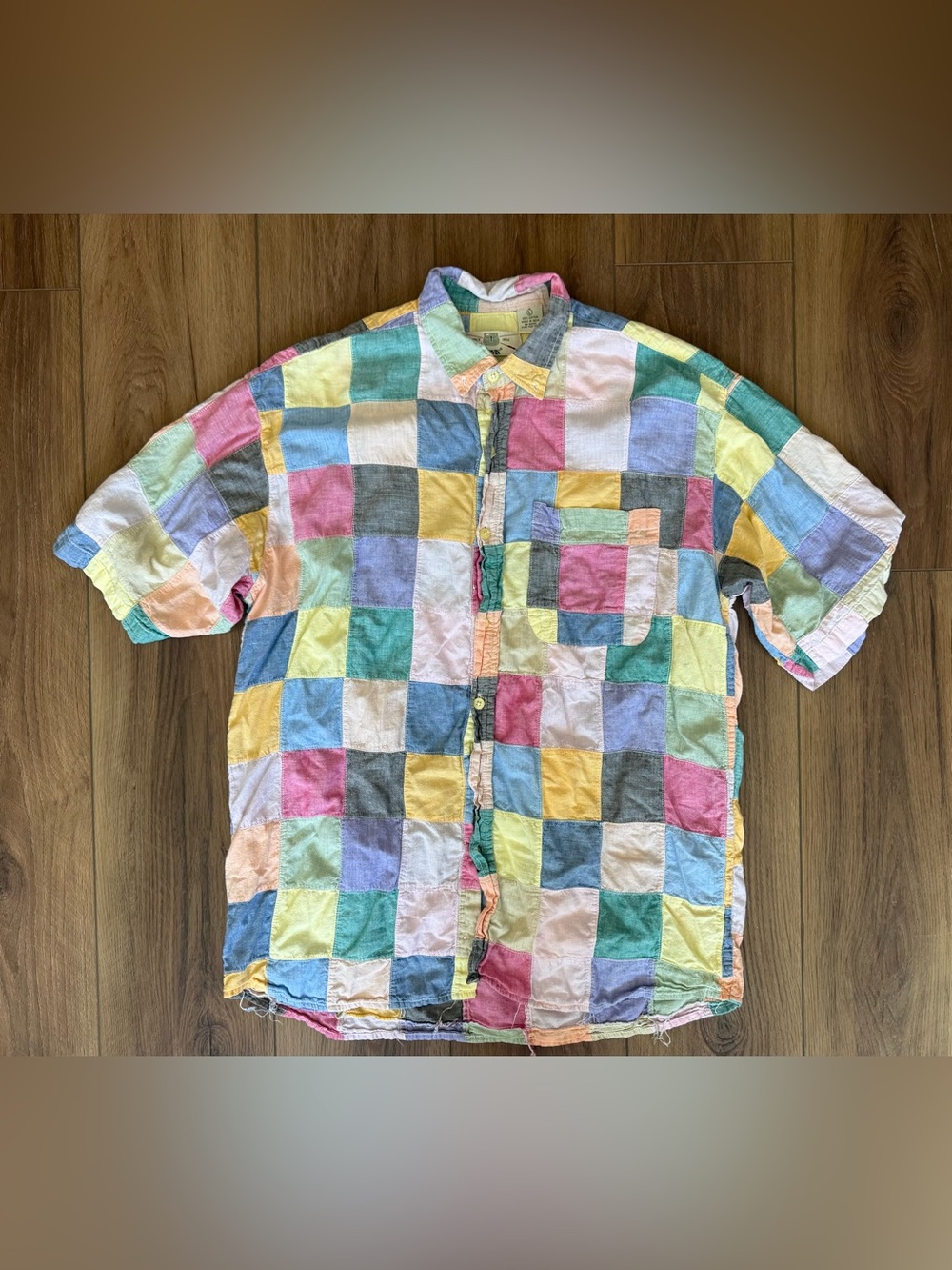Vintage Orvis Shirt Men’s L Patchwork Multicolor Color Block India Madras